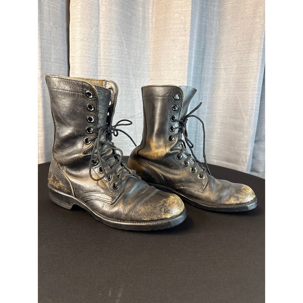 Vintage 80s Black Leather Combat Boots Sz 7.5m